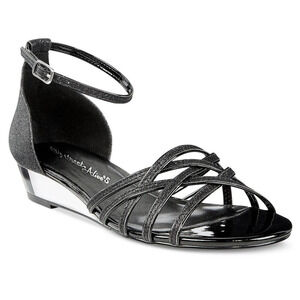 Easy Street Women Tarrah Wedge Heel Ankle Strap Sandal US 5.5 Black Glitter